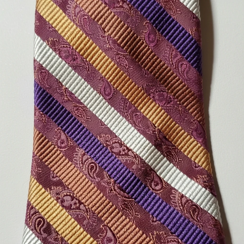 Altea Milano 100% Silk Vintage Tie Burgundy Wine Purple Diagonal Stripes Italy
